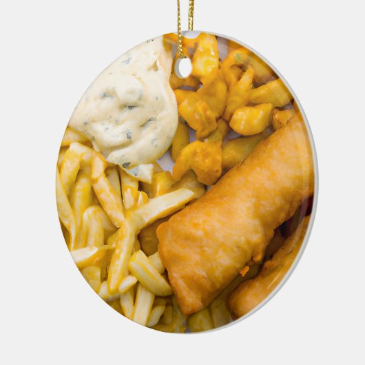 Funny Fish Puff Weihnachten | Fische und Chips Keramik Ornament (Links)