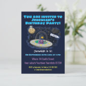 Funny Fish Weltraumschiff Cartoon Illustration Einladung (Stehend Vorderseite)