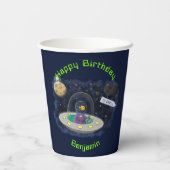 Funny Fish Weltraumschiff Cartoon Illustration Pappbecher (Rückseite)