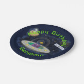 Funny Fish Weltraumschiff Cartoon Illustration Pappteller (Schrägansicht)