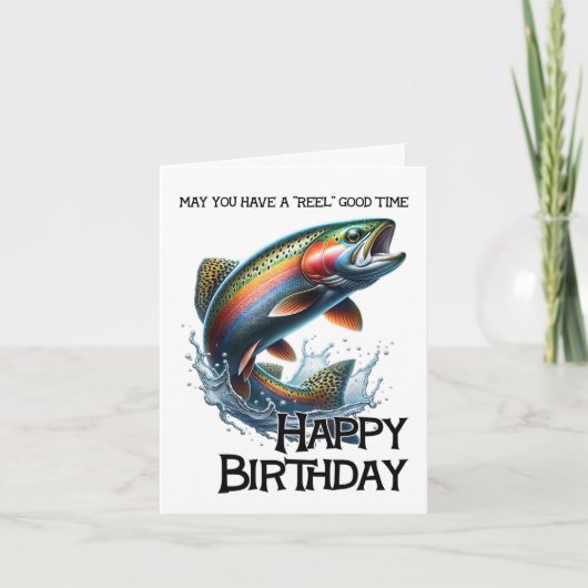 Funny Fisherman Birthday Card with Trout Karte (Vorderseite)