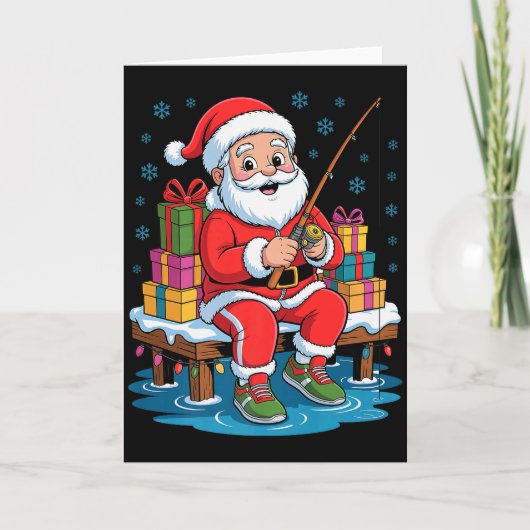 Funny Fisherman Santa Fishing Lovers Christmas Xma Karte (Vorderseite)