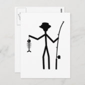 Funny Fisherman Strichmännchen Holding Fisch Knoch Postkarte (Vorne/Hinten)