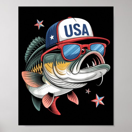 Funny Fishing &amp; Fisherman Gift American Flag  Poster (Vorne)