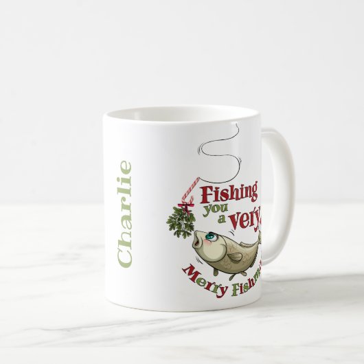 Funny Fishing Christmas - Merry Fishmas Mistletoe Kaffeetasse (VorderseiteRechts)