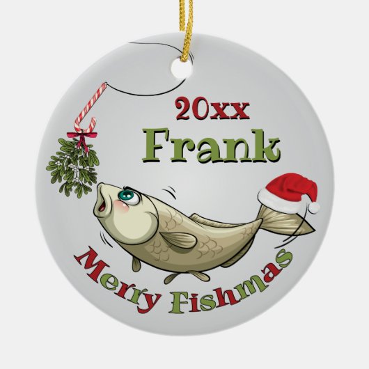Funny Fishing Christmas - Merry Fishmas Mistletoe Keramik Ornament (Vorne)