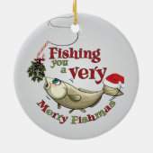 Funny Fishing Christmas - Merry Fishmas Mistletoe Keramik Ornament (Hinten)
