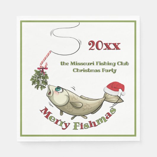Funny Fishing Christmas - Merry Fishmas Mistletoe Serviette (Vorderseite)