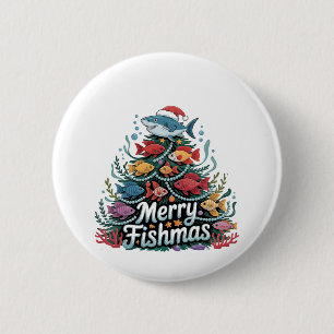 Funny Fishing Christmas Tree Fish Fisher Lover Button