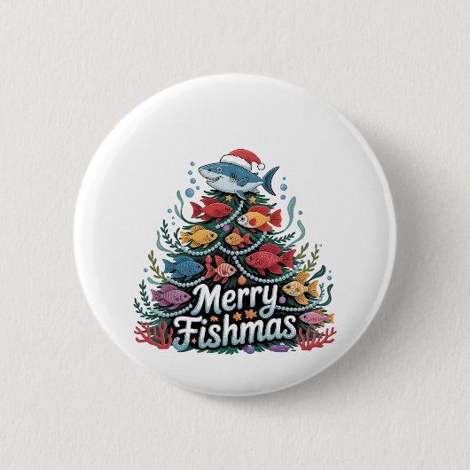 Funny Fishing Christmas Tree Fish Fisher Lover Button (Vorderseite)