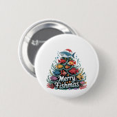 Funny Fishing Christmas Tree Fish Fisher Lover Button (Vorne & Hinten)