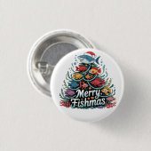 Funny Fishing Christmas Tree Fish Fisher Lover Button (Vorne & Hinten)