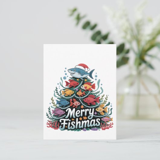 Funny Fishing Christmas Tree Fish Fisher Lover Einladungspostkarte (Stehend Vorderseite)