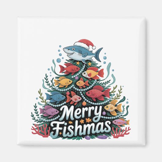 Funny Fishing Christmas Tree Fish Fisher Lover Magnet (Vorne)