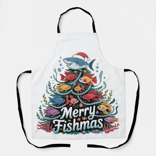 Funny Fishing Christmas Tree Fish Fisher Lover Schürze (Vorderseite)