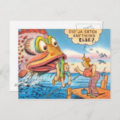 Funny Fishing Fisherman Postcard Fish Cartoon Postkarte (Vorne/Hinten)