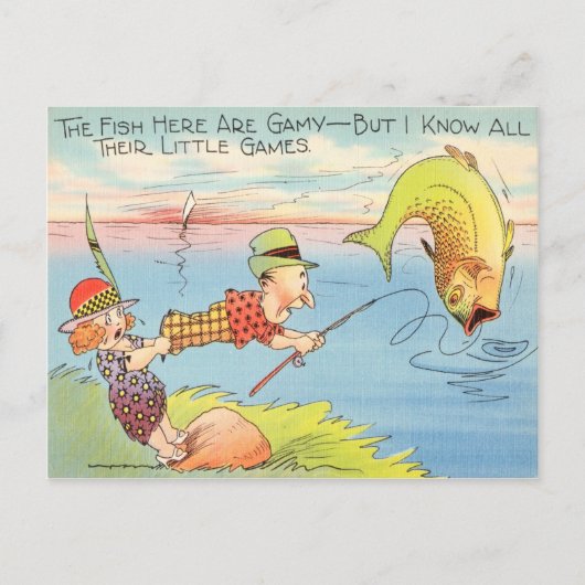 Funny Fishing Fisherman Postcard Fish Cartoon Postkarte (Vorderseite)