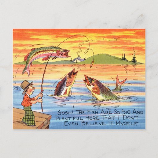 Funny Fishing Fisherman Postcard Fish Cartoon Postkarte (Vorderseite)