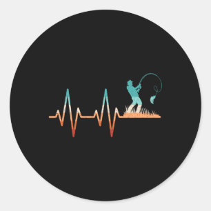 Funny Fishing Heartbeat B Fish Retro Fisherman Runder Aufkleber