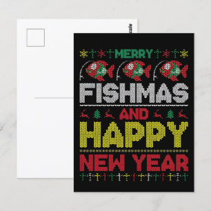 Funny Fishing Holiday Frohe Fischgründe und Neues Postkarte