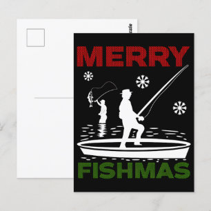 Funny Fishing Holiday Frohe Fischgründe und Neues Postkarte