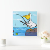 Funny fishing pelican cartoon quadratische wanduhr (Zuhause)
