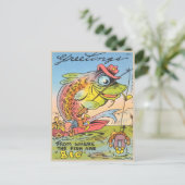 Funny Fishing Postcard Fisherman Fish Cartoon Postkarte (Stehend Vorderseite)