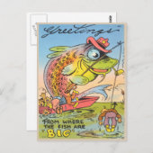 Funny Fishing Postcard Fisherman Fish Cartoon Postkarte (Vorne/Hinten)