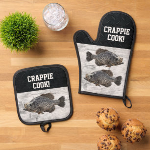 Funny Fishing Pun Crappie Serve Fisch Koch Männer Ofenhandschuh & Topflappen-Set