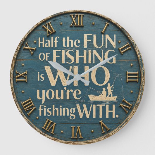 Funny Fishing Rustic Fisherman Decor Cabin Gift Große Wanduhr (Vorderseite)