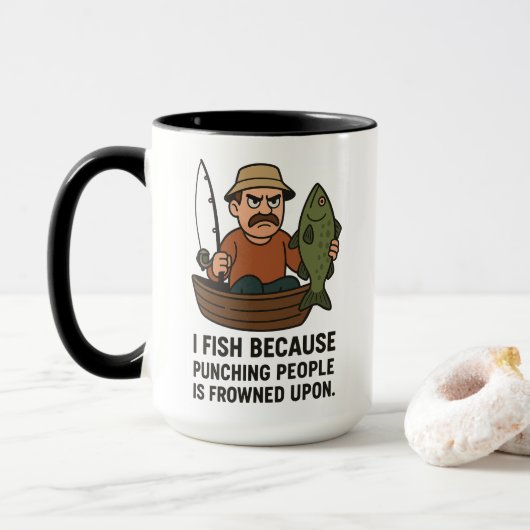 Funny Fishing Tasse - Angry Fisherman Cartoon Gift (Mit Donut)