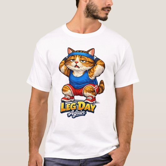 Funny Fitness Cat Illustration – Gym Meme T-Shirt (Vorderseite)