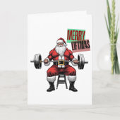 Funny Fitness Christmas Liftmas Barbell Santa Dankeskarte (Vorderseite)