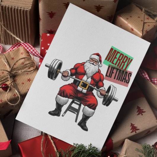 Funny Fitness Christmas Liftmas Barbell Santa Dankeskarte