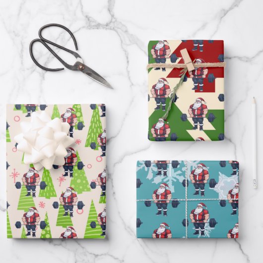 Funny Fitness Christmas Liftmas Barbell Santa Geschenkpapier Set (Vorderseite)