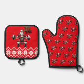 Funny Fitness Christmas Liftmas Barbell Santa Gym Ofenhandschuh & Topflappen-Set (Vorderseite)