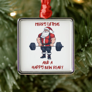 Funny Fitness Christmas Liftmas Barbell Santa Ornament Aus Metall