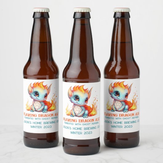 Funny Flaming Baby Dragon Home Brew Beer Bierflaschenetikett (Flaschen)