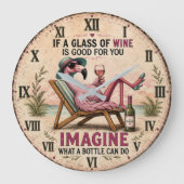 Funny Flamingo Beach Große Wanduhr (Vorderseite)