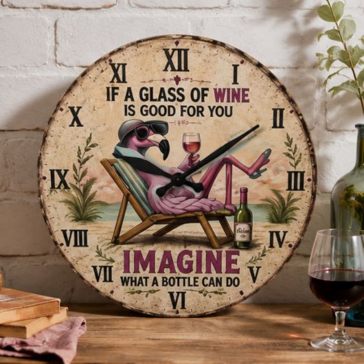 Funny Flamingo Beach Große Wanduhr