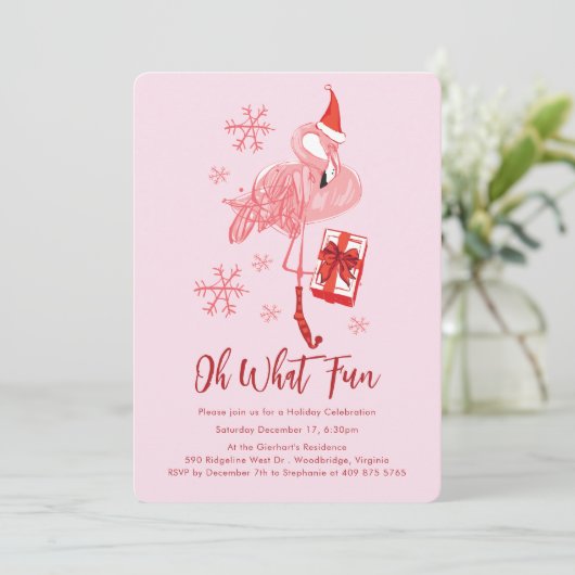 Funny Flamingo Christmas Party Einladung (Stehend Vorderseite)