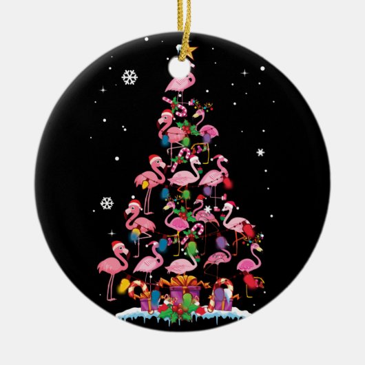 Funny Flamingo Christmas Tree Keramik Ornament (Vorne)