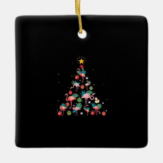 Funny Flamingo Christmas Tree Keramikornament (Vorderseite)