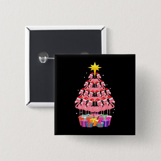 Funny Flamingo Christmas TreeGift T-Shirt Button (Vorne & Hinten)