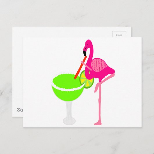 Funny Flamingo Drinken a Margarita Postkarte (Vorne/Hinten)