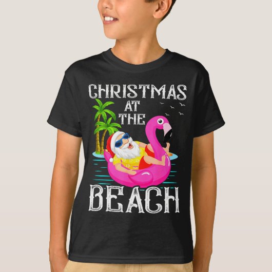 Funny Flamingo Float Santa Claus Christmas At The  T-Shirt (Vorderseite)