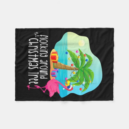 Funny Flamingo Flocking Around The Christmas Tree Fleecedecke (Vorderseite (Horizontal))
