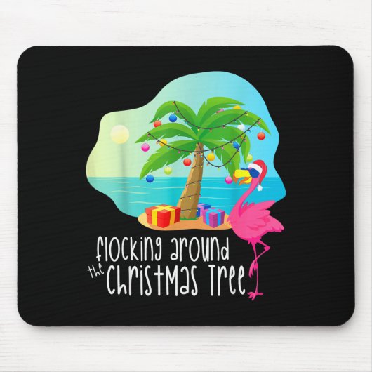 Funny Flamingo Flocking Around The Christmas Tree Mousepad (Vorne)