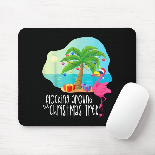 Funny Flamingo Flocking Around The Christmas Tree Mousepad (Mit Mouse)