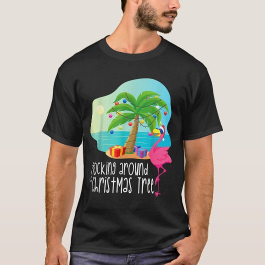 Funny Flamingo Flocking Around The Christmas Tree T-Shirt (Vorderseite)